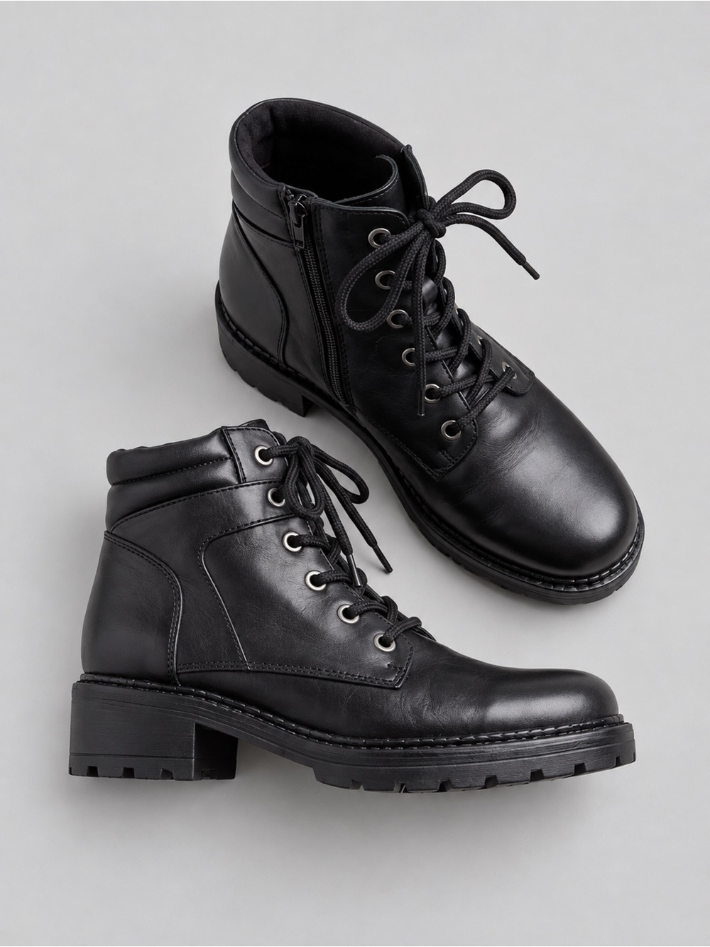 Black Lace-Up Leather Combat Boots